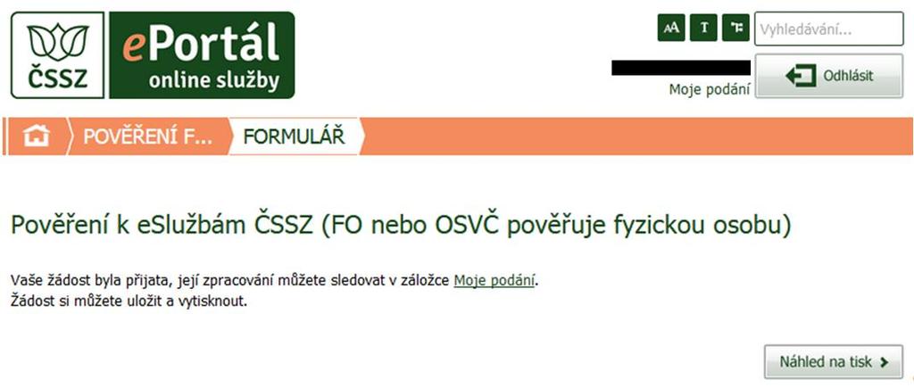 Obrázek 62: Stránka informující o přijetí žádosti ke zpracování 7.