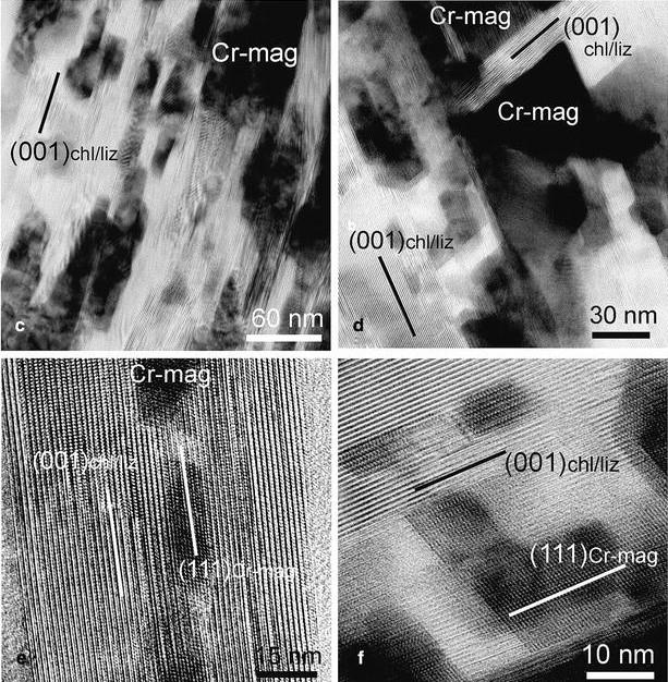 Cr-spinely z metamorfovaných hornin Na základě studia těchto Cr-spinelů (sekundárních ferrichromitů) pomocí TEM Mellini et al.