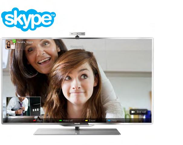 7 Služba Skype Ohněte malou svorku podle následujícího obrázku a umístěte kameru nahoru na televizor. 7.1 Co je to Skype? Služba Skype umožňuje uskutečňovat bezplatné videohovory v televizoru.
