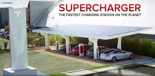 Jak a kde se nabíjí elektrovozidla? Supercharger Tesla Výkon 135 kw Dobije 135 kwh/hod.