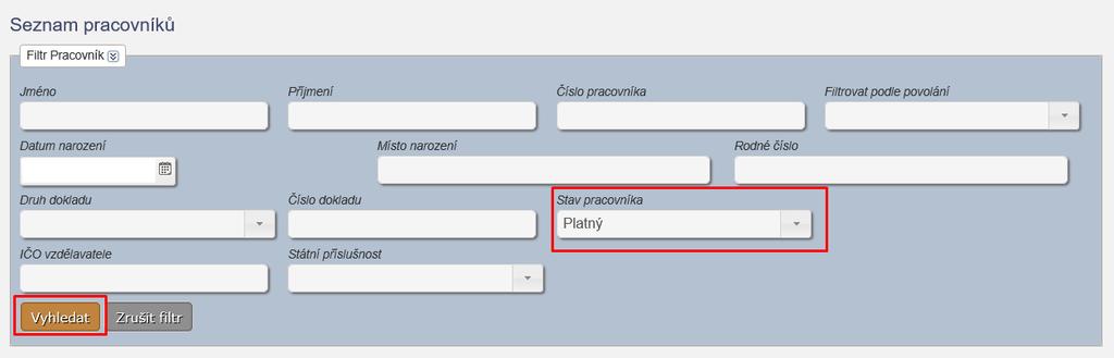 Alternativní možností je vyhledání osob přes ikonu pracovníci.