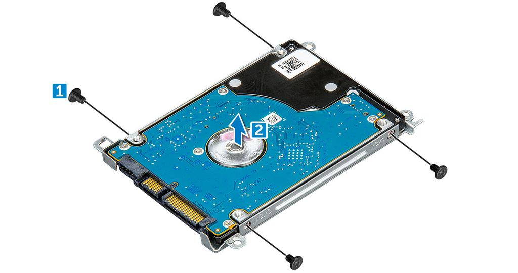 Instalace pevného disku 1 Utáhněte šrouby M3xL3, které přidržují kovový držák k pevnému disku. 2 Připojte propojovací kabel pevného disku. 3 Vložte pevný disk do slotu v počítači.