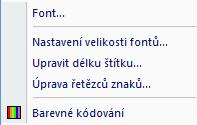 Menu Formát Font Pomocí této poloţky menu otevřete okno, v němţ můţete nastavit font, velikost fontů atd. Viz kapitola Všeobecná obsluha, odstavec Nastavení druhu fontů.