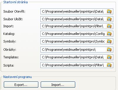 Adresář Adresáře (startovní stránka) Zobrazené oblasti se prohledají v uloţených adresářích. Nastavení programu Změněná nastavení programu lze uloţit (exportovat) anebo načíst (importovat).