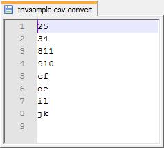 Příklad TNV importu 2: Import proběhne s následujícími parametry: -separator:, -pair1:"2 5" pair2:"3 4" Oddělovací znak zdrojového souboru: čárka Oddělovací znak výstupního souboru: ţádný oddělovací