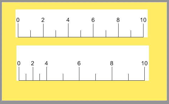 Příklad: Horní stupnice neobsahuje ţádná podpůrná místa. U dolní stupnice bylo ve vzdálenosti 10 mm určeno jedno podpůrné místo s hodnotou = 4.