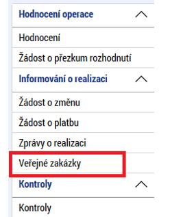 Založení nové veřejné zakázky Postup 1.