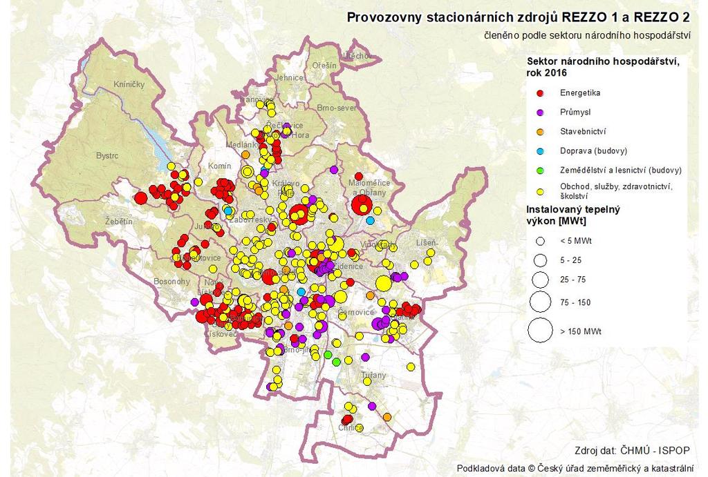 Obrázek 10: Provozovny vyjmenovaných stacionárních zdrojů REZZO 1 a