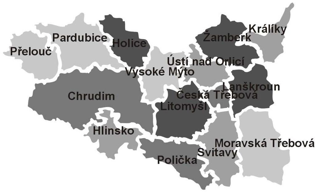 Pardubický kraj Regionální struktura rozdělení absolutní míry rizika v obcích s rozšířenou působností (ORP) v roce 2005 Administrativní mapa rozložení absolutní míry rizika průmyslové