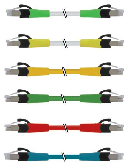 6A (10 Gb / s) Bezhalogenové, samozhášivé kabely Průřez: 0,14mm² (AWG26) 5 různých