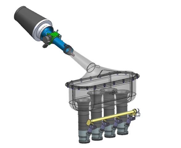 Obr. 12 Rezonanční potrubí v sacím ústrojí vozu UWB03 Základní parametry pléna (airboxu): Velikost: 592x493x355 mm Hmotnost: 1.74 kg Objem pléna: 6.