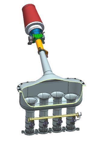 Obr. 75 Různé délky runnerů v airboxu z vozu UWB03 Po parametrických optimalizacích runnerů byly provedeny optimalizace výfukového ústrojí a to konkrétně délky: - výfukových svodů - spojení svodů 4