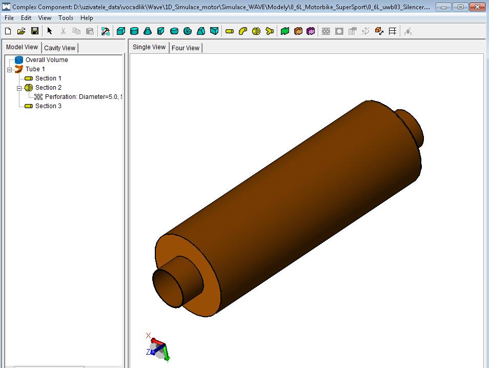 Obr. 99 Tlumič výfuku vytvořen v modulu Wave Build 3D