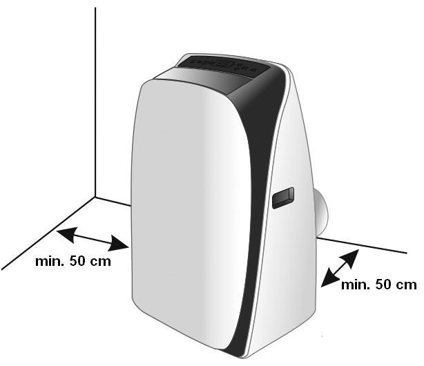 jednotku umístěte na rovný povrch s dostatečným prostorem pro proudění vzduchu 2. minimální vzdálenost od zdí, resp. jakýchkoli překážek je 50 cm 3.