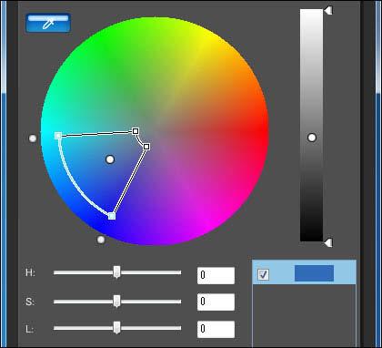 3 Upravte barvu. 4 Zkontrolujte rozsah použití. Pokud zaškrtnete políčko [Show affected area on images/ Zobrazit příslušnou oblast na snímcích], bude na blikat oblast rozsahu použití upravované barvy.