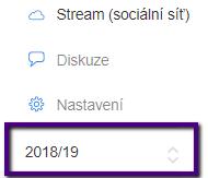 Změna období Po přihlášení se automaticky zobrazuje aktuální období / školní rok. Historická data lze zobrazit výběrem jiného období kliknutím na šipku nahoru/dolů pod nabídkou menu vlevo.