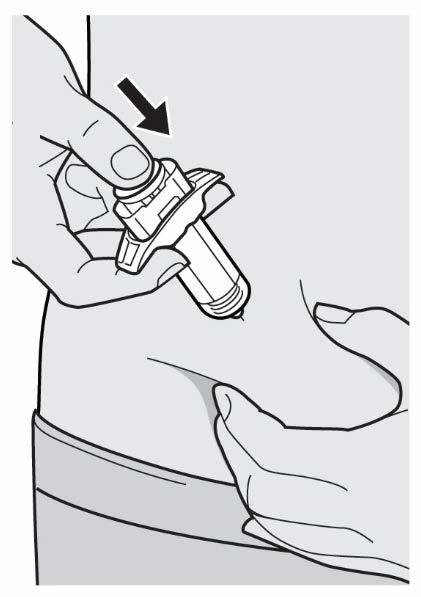Krok 11: Uvolnění a vytažení jehly Zvedněte palec z pístu, dokud nedojde k zatažení jehly do ochranného krytu, poté stříkačku