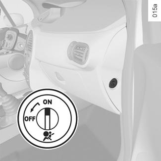 Bezpečnost dětí: deaktivace/aktivace airbagu předního spolujezdce (3/3) 1 2 VÝSTRAHA Vymrštění airbagu spolujezdce se vylučuje s umístěním dětské sedačky zády ke směru jízdy.