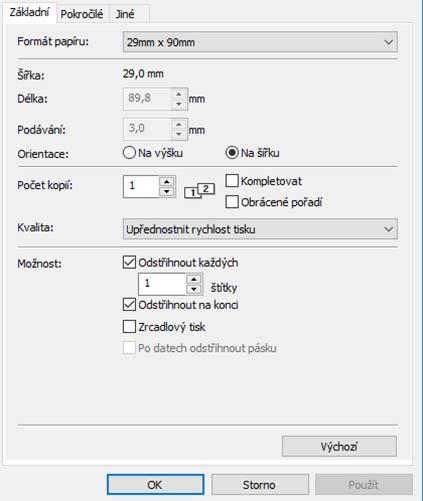 Tisk přímo z jiného softwaru pro systém Windows Karta Základní 11 Slouží k nastavení možností velikosti
