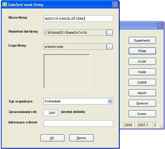 2.3.2. Založení nové firmy Obr. 2 Založení nové firmy Volbou tlačítka Přidat založíte novou firmu.