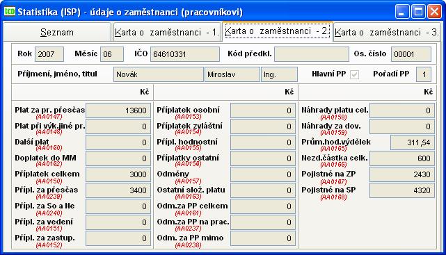 část (Obr. 104) Obr. 104 ISP údaje o zaměstnanci 1. část zál. Karta zaměstnance 2. část (Obr. 105) Obr.