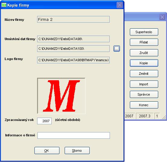 Obr. 4 Kopie firmy 2.3.5. Změna firmy Volbou Změnit můžeme některé informace o firmě upravovat (název firmy, zpracovávaný rok, informace o firmě, logo firmy). 2.3.6.