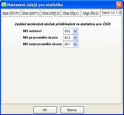 Obr. 27 Nastavení pro statistiku Nem Úr 1-02 Zadání mzdových složek přidělených ve statistice pro ČSÚ dle