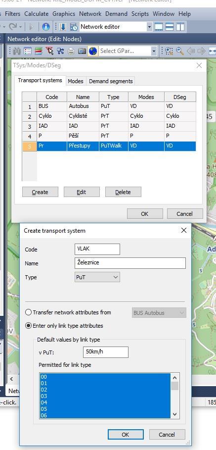 Transport system - vložení Demand > TSys/Modes/Dsegs > Transport systems > Create Po