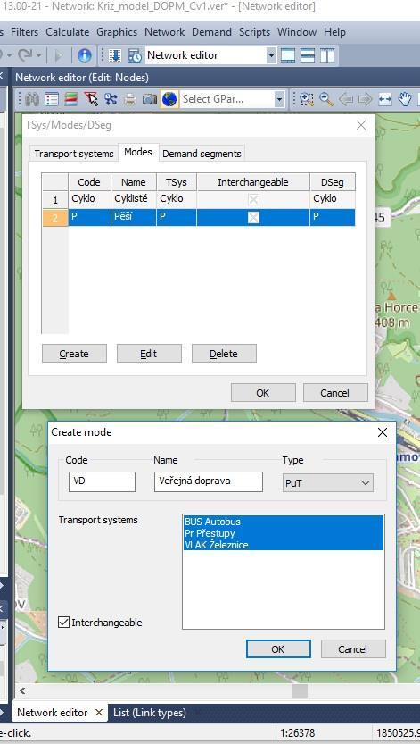 Modes - vložení Demand > TSys/Modes/Dsegs >