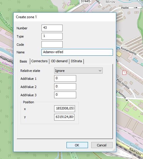 Zones - vkládání Insert mode + Zones Klepneme do sítě na místě plánovaného těžiště zóny Zadáme: Number = kód ZSJ Name = Název ZSJ Type: 1 vnitřní zóna (ZSJ) 2 vstup (kordon) - zadat až po