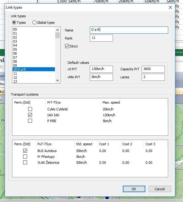 Link types Před vkládáním je nutno nadefinovat typy úseků Network > Link types Zadat: název pořadí