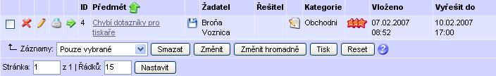 MISPA Nejprve se záznamy označí a potom se použije tlačítko pro vybranou funkci. Tlačítko Reset slouží k vynulování všech označených záznamů v tabulce.