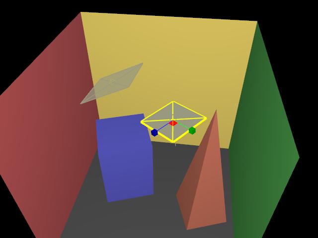 Obrázek 5.33: Symbolické zobrazení světel a geometrii scény pomocí třídy UiRender. 5.1.