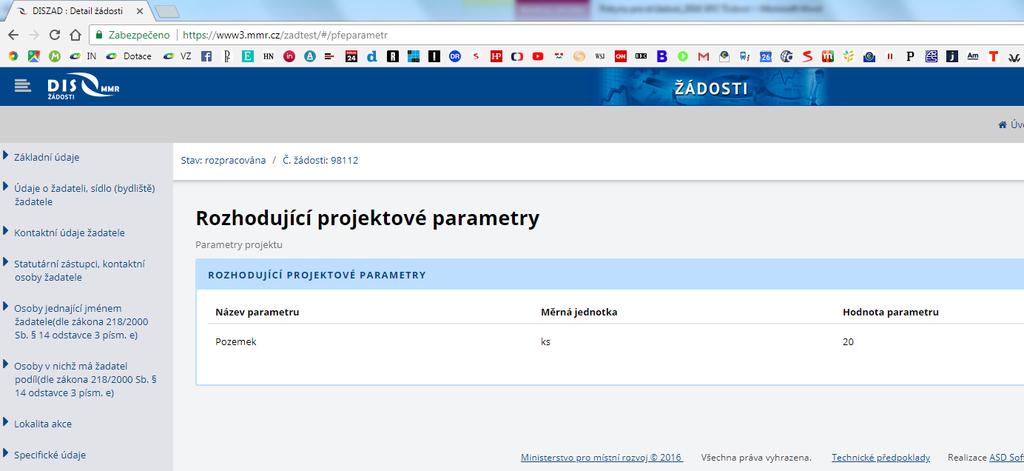 J. Rozhodující projektové parametry zadejte počet