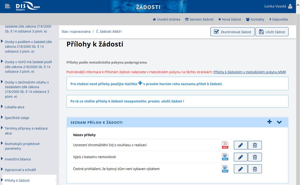 M. Přílohy k žádosti zde přidávejte nové