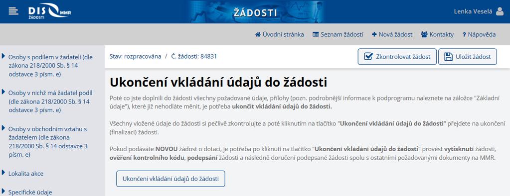 Zkontrolovat žádost.