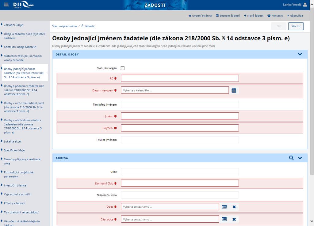 osoby, které mohou podle právních listin za žadatele jednat.