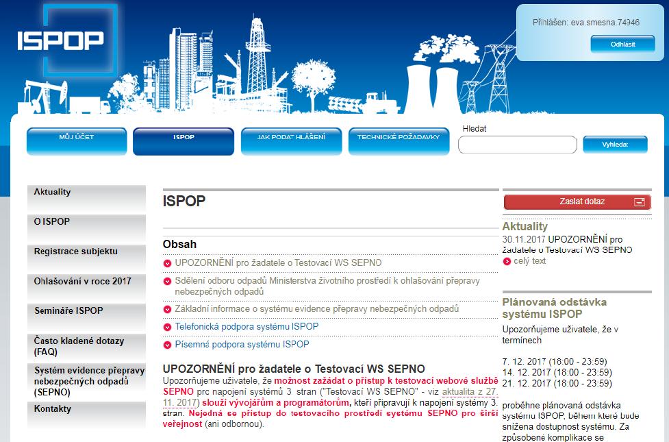 Přihlášení do uživatelského účtuseminář Odpady: evidence a