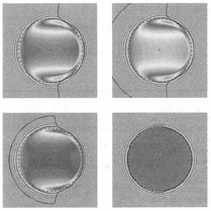 PŘEHLED SOUČASNÉHO STAVU POZNÁNÍ Obr.1-3 Pozice vstupního menisku v hladovějícím kontaktu [1] Interferogramy na Obr. 1-3 zobrazují polohu menisku pro různé zásobování kontaktu mazivem.