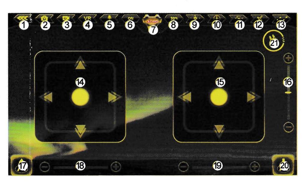 Ovládání pomocí WIFI 1. Return- návrat 2.Take picture- fotografování 3.Take video- videozáznam 4. VR mode- režim virtuální reality 5. Voice control- ovládání hlasem 6.