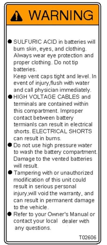 Nesprávný kontakt mezi póly baterie může způsobit zkrat. ELEKTRICKÝ ZKRAT může způsobit požár. K mytí prostoru s bateriemi nepoužívejte vysokotlakou myčku. Může dojít k poškození baterií.