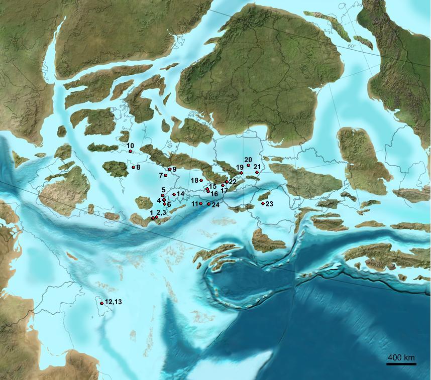 1 Bas Languedoc, 2 Murles, 3 Herault, 4 Mont Salève, 5 Valfin, 6 Montagnole, 7 Saint Mihiel, 8 Fontaine-Étoupefour, 9 Brouch, 10 Dorset, 11 Monte Cavallo, 12 Santa Maria di Gesu, 13 Palermo, 14