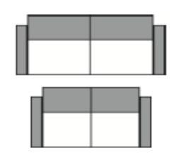 (ŠS 74 cm) + područka levá/pravá 2x 1-sed (ŠS 62,5 cm) + područka levá/pravá 1x 1-sed (ŠS 62,5 cm) + područka levá/pravá Rozměry 3-sed s područkami (pevný vcelku) + 2-sed s područkami (1-sed s