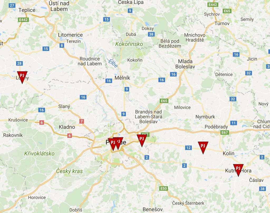 Trasa vojska při napadení Prahy roku 1448 (Z prava: Kutná
