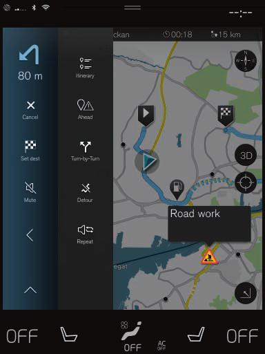 Symboly a tlačítka v navigačním systému* Na mapě na středovém displeji se zobrazují symboly a barvy, které informují o různých cestách a o oblasti kolem vozidla a trasy.