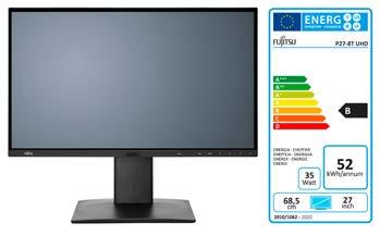 Datasheet FUJITSU Monitor P27-8 TS UHD Výkonný širokoúhlý monitor s úhlopříčkou 27 (68,5 cm) Monitor FUJITSU P27-8 TS UHD má rozlišení 3840 2160 Ultra HD a je vybaven krytem s tenkým rámečkem