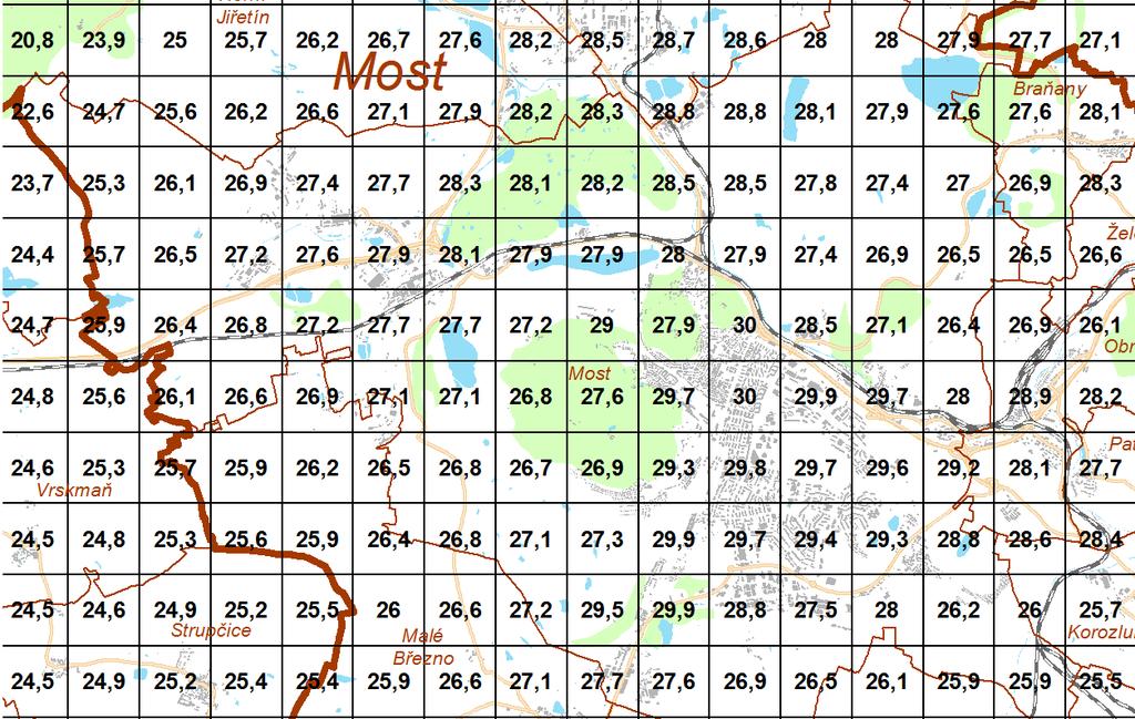 Obrázek 4: Pětiletá průměrná koncentrace částic PM10 na Mostecku r. 2012-2016 Zdroj: ČHMÚ 3. ECM a vyhodnocení imisní situace 3.1 Informování o imisní situaci Od 1. 4. 2014 rozšířilo ECM oblast monitoringu aktuálního stavu ovzduší z oblasti Mostecka, Teplicka a Chomutovska na celou oblast Ústeckého kraje.