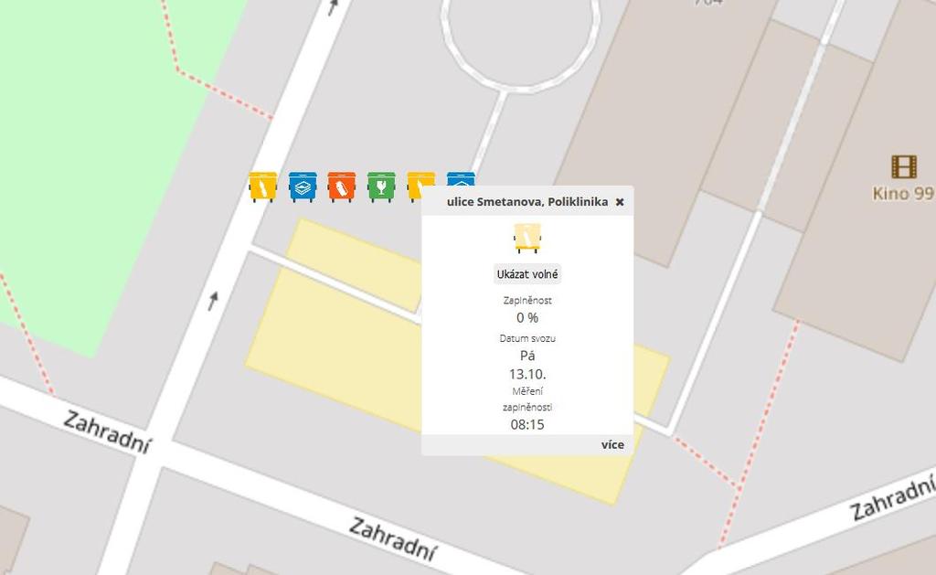 Odpadové hospodářství monitoring zaplněnosti kontejnerů na tříděný odpad Web - umístění kontejnerů - zaplněnost - příští svoz