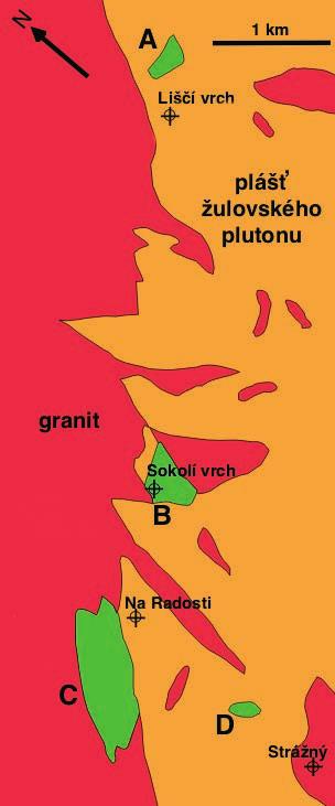 Ze vzorků reprezentujících všechny čtyři výskyty křemenných monzodioritů s ocelární strukturou byly J. Povolným (PřF MU Brno) a J.