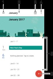 Hodiny a kalendář Kalendář Pomocí aplikace Kalendář můžete pohodlně plánovat svůj čas. Pokud jste své zařízení přihlásili k různým online účtům, které obsahují rovněž kalendář, např.